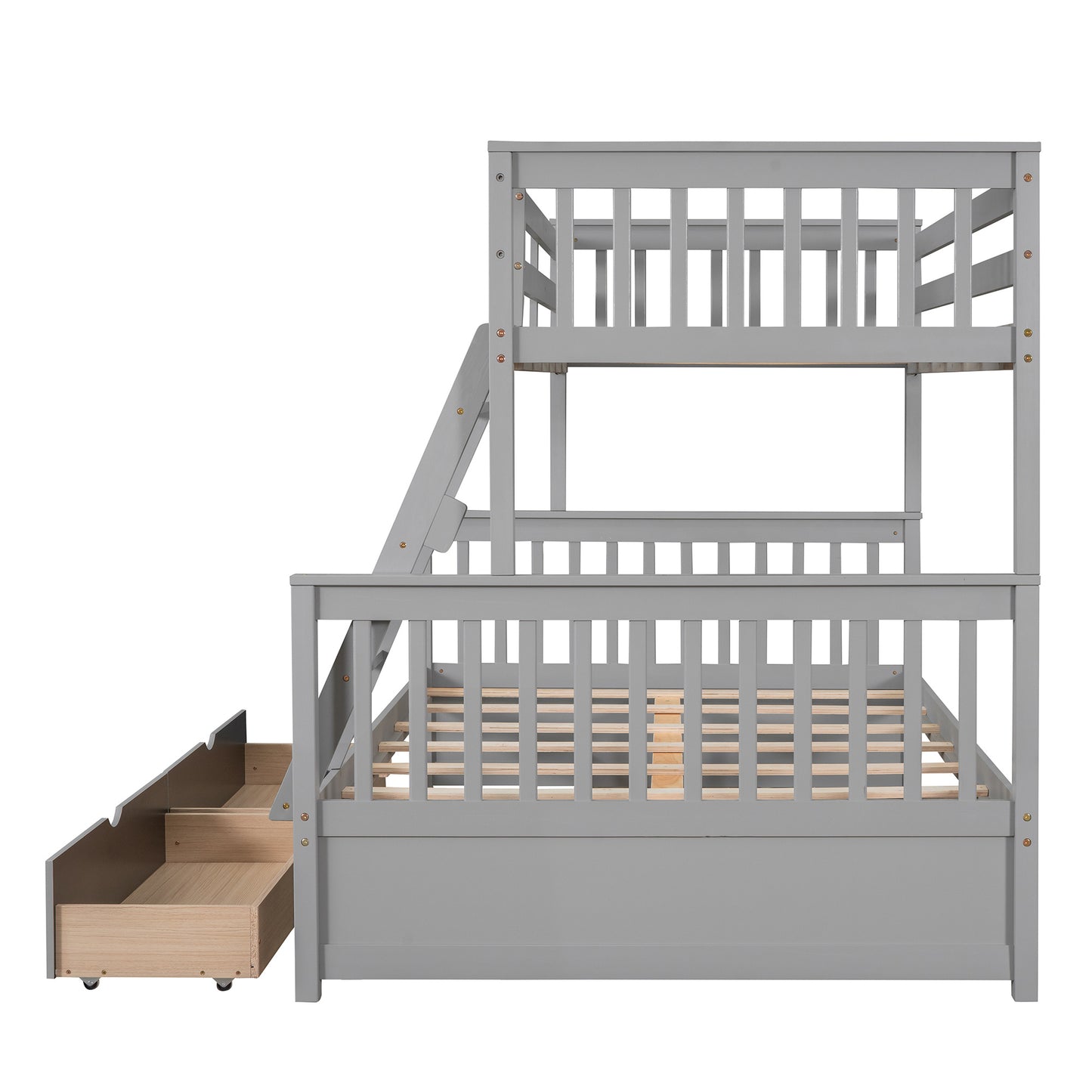 Brown- Twin-Over-Full Bunk Bed with Ladders and Two Storage Drawers