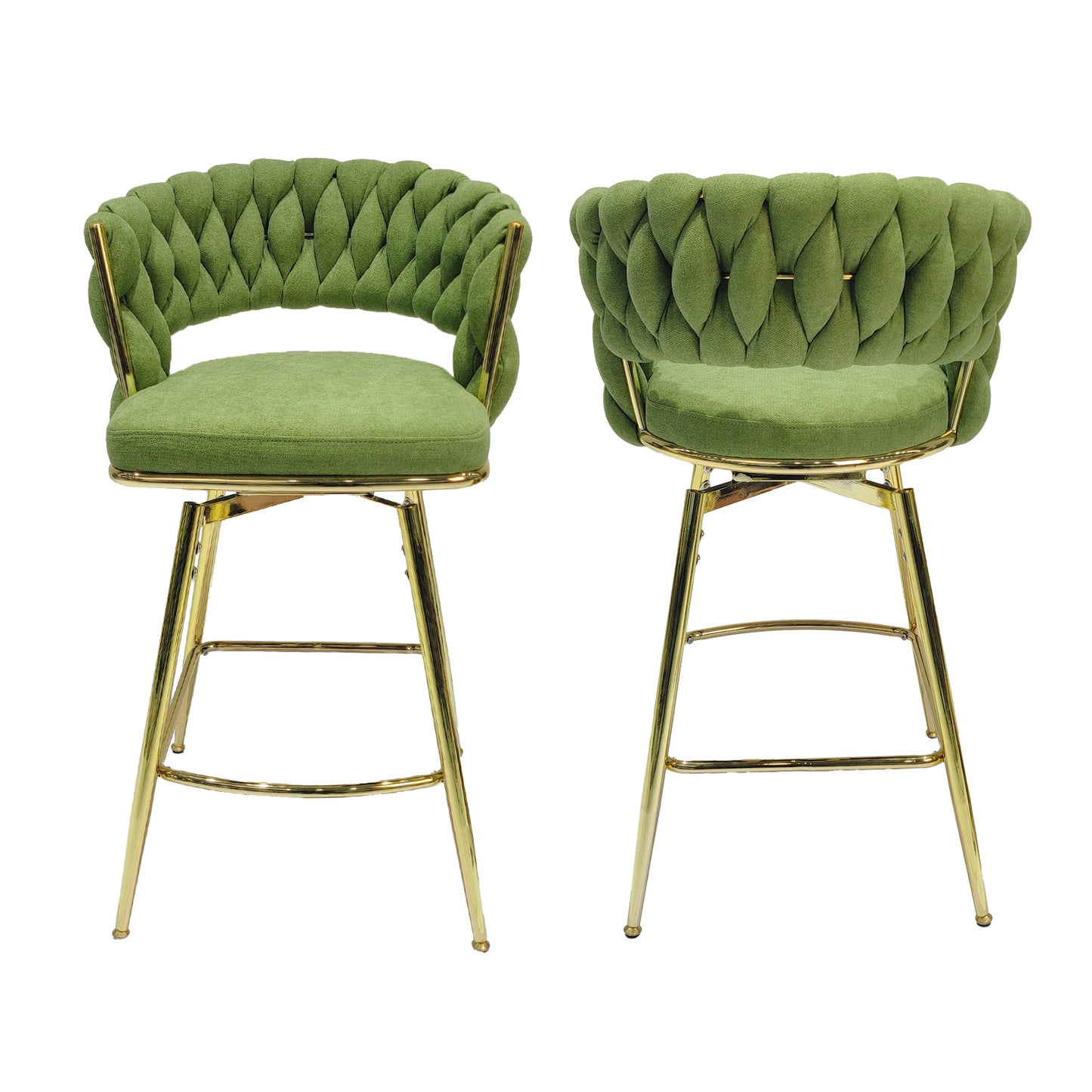 Bar Chair Linen Woven Bar Stool Set of 2, (Green)