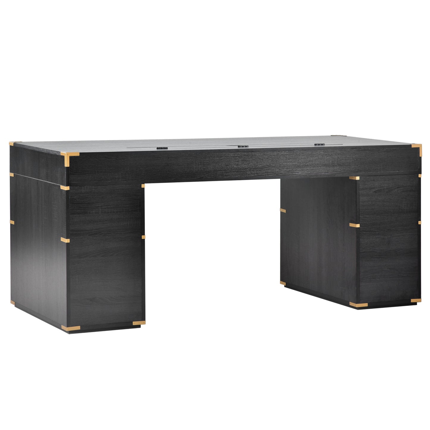 70"Classic and Traditional Executive Desk with Metal Edge Trim , Black