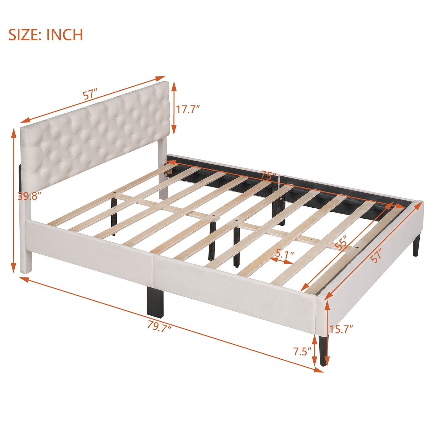 Upholstered Linen Platform Bed, Full Size