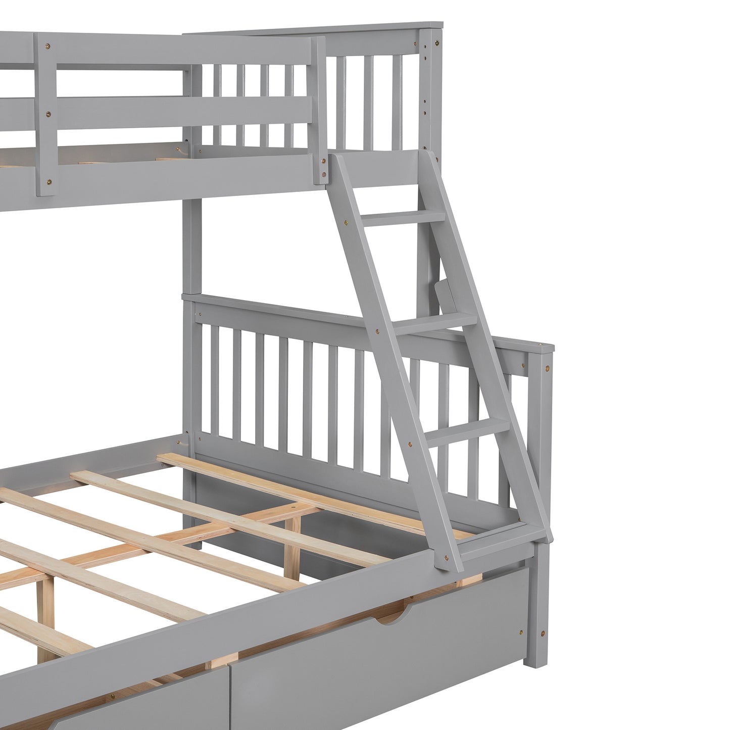 Brown- Twin-Over-Full Bunk Bed with Ladders and Two Storage Drawers