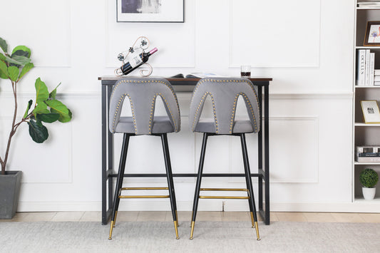 Collection Modern | Contemporary Velvet Upholstered  28\\\" Bar Stool & Counter Stools with Nailheads and Gold Tipped Black Metal Legs,Set of 2