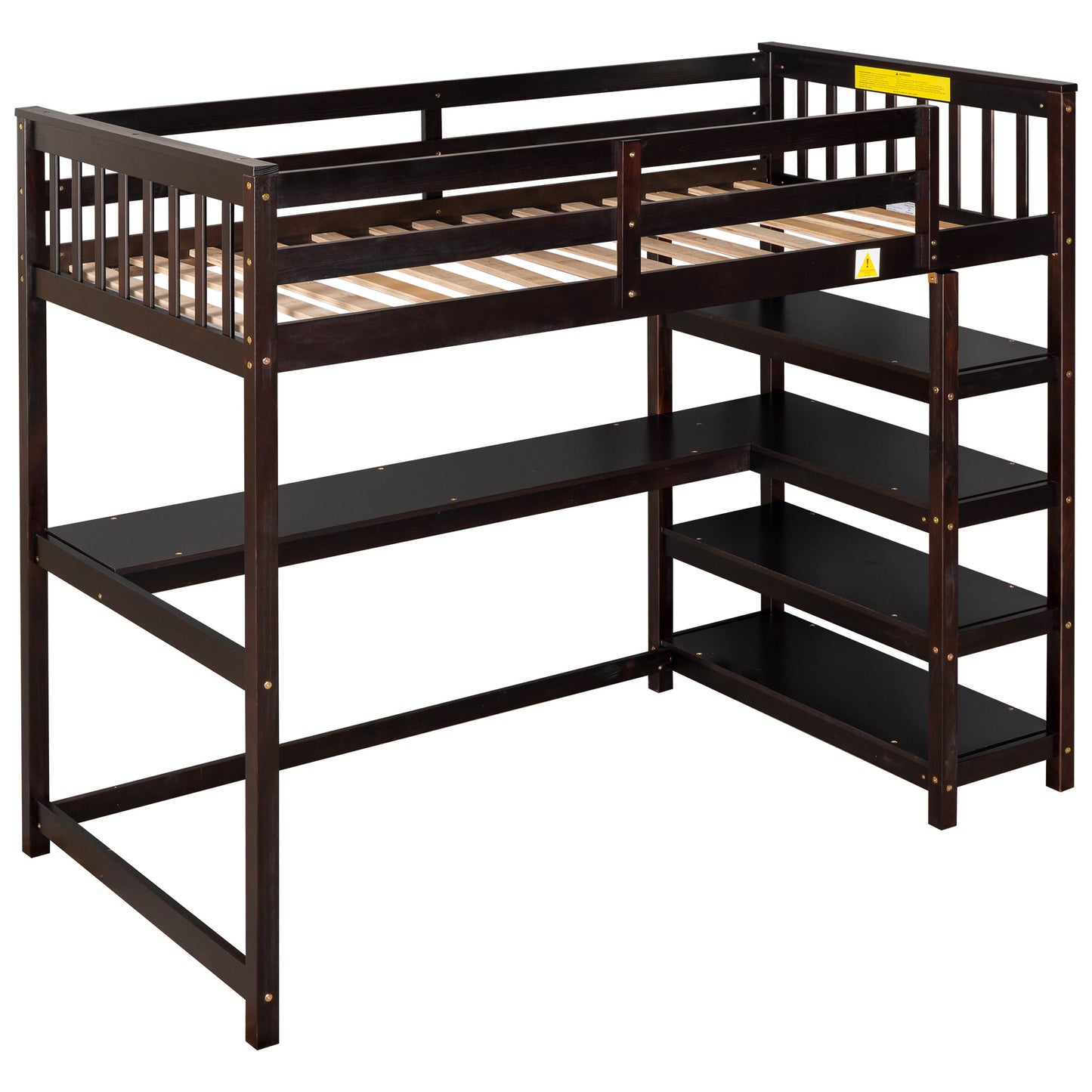 Twin Size Loft Bed with Storage Shelves and Under-bed Desk