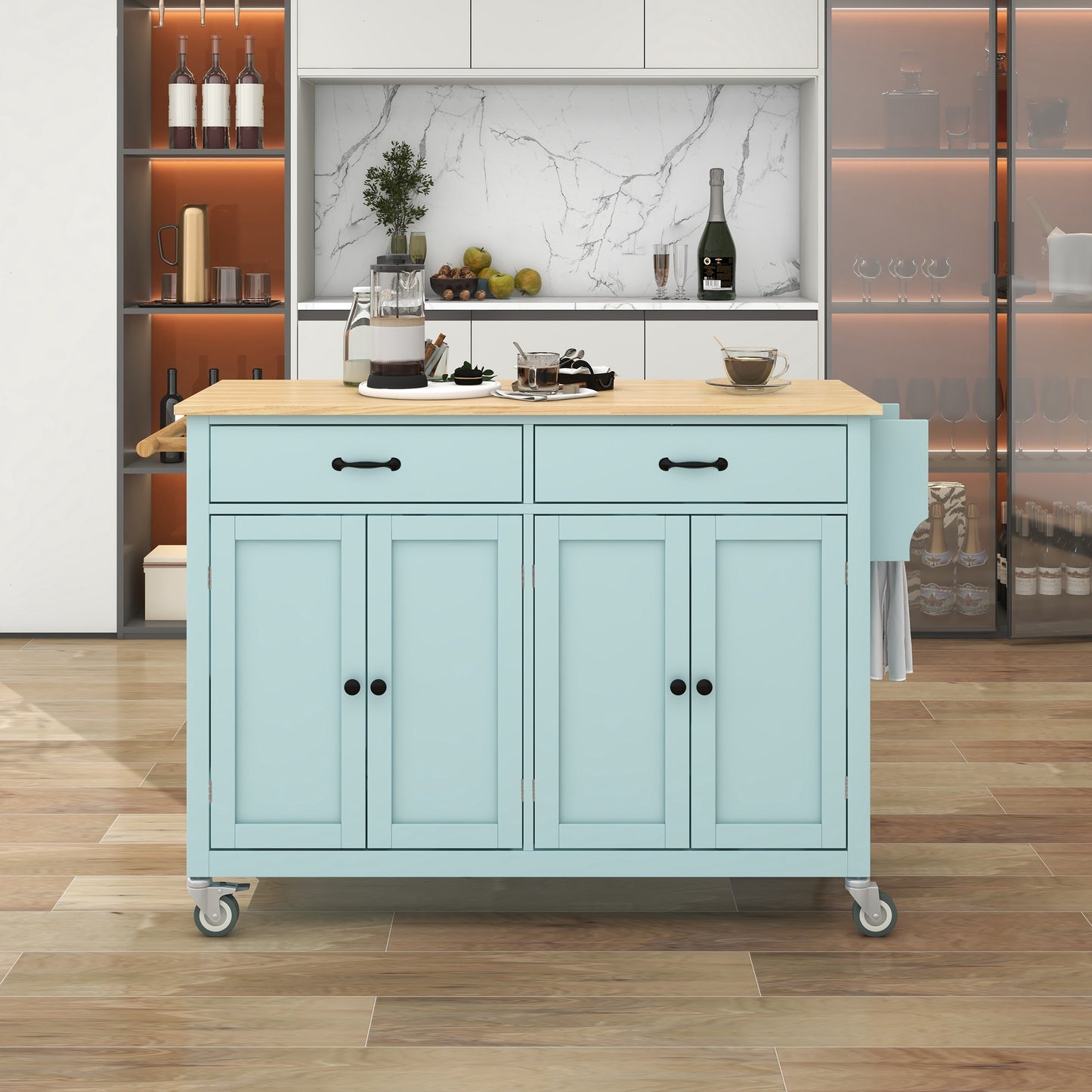 Kitchen Island Cart with 4 Doors (Mint Green)