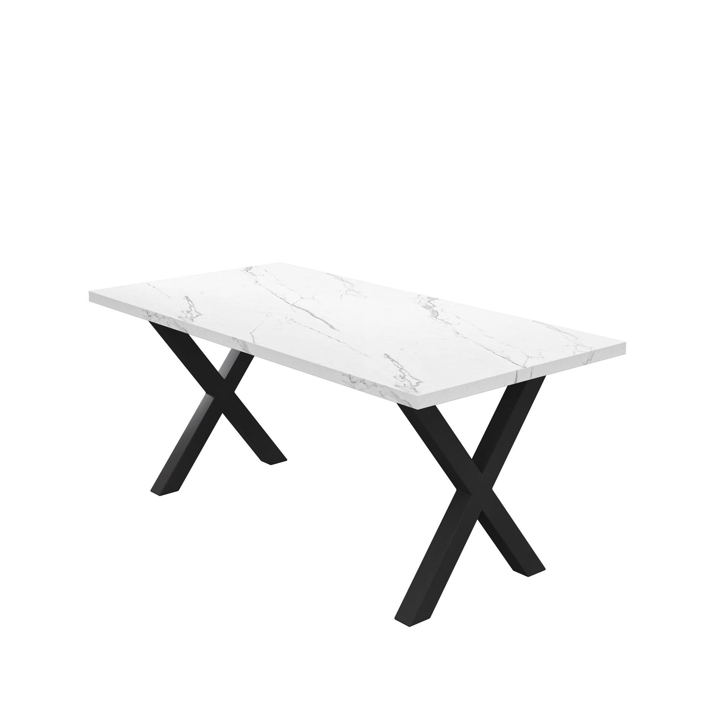 70.87\"Modern Square Dining Table with Printed  Marble Table Top+ X-Shape Table Leg