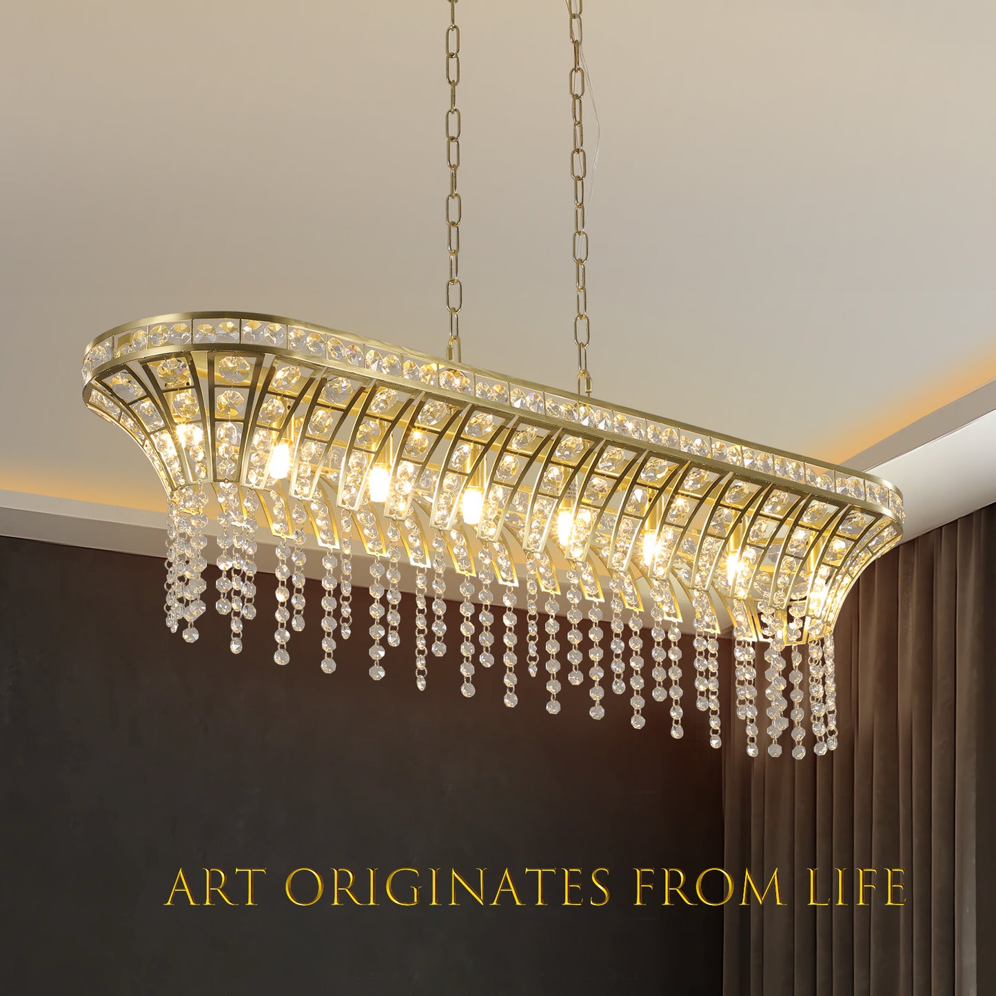 Modern Champagne Gold Light - Oval Crystal ceiling chandelier