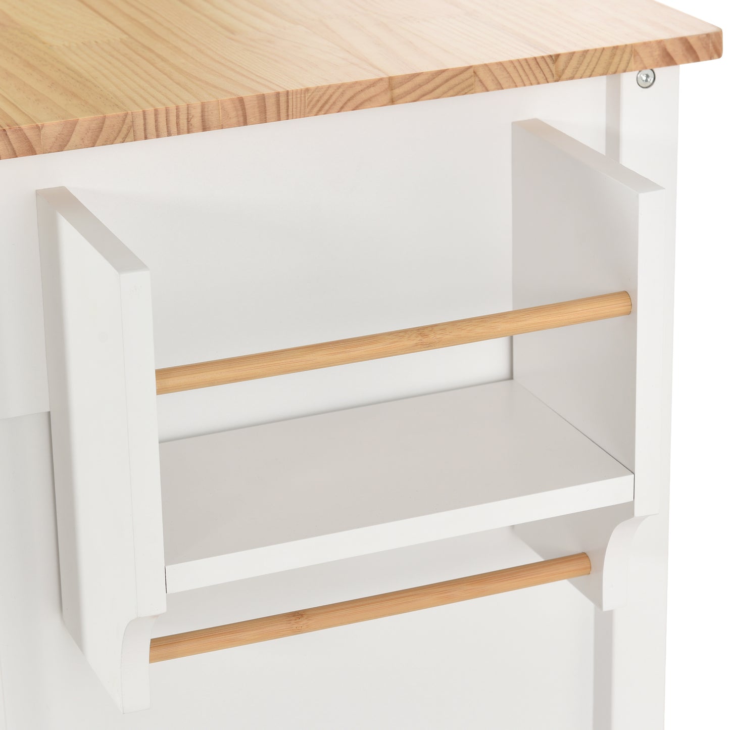 Kitchen Island Cart with Solid Wood Top and Locking Wheels (White)