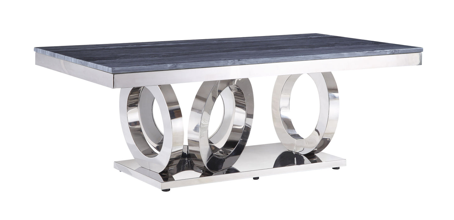 ACME Zasir Coffee Table, Gray Printed Faux Marble & Mirrored Silver Finish