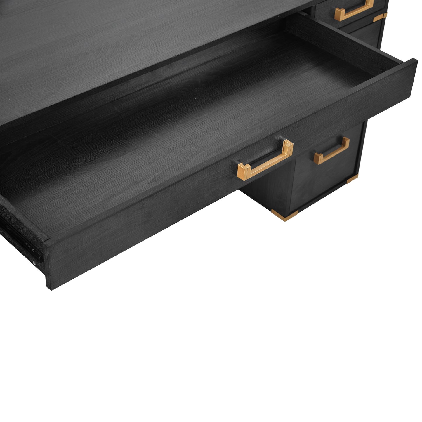 70"Classic and Traditional Executive Desk with Metal Edge Trim , Black