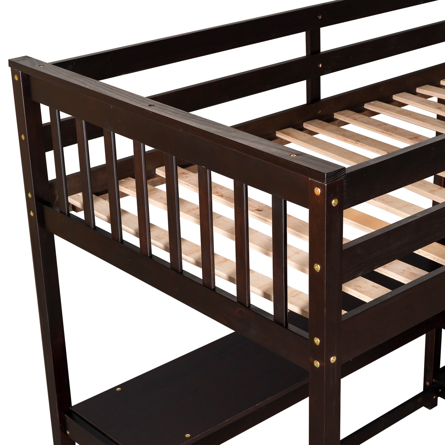 Twin Size Loft Bed with Storage Shelves and Under-bed Desk