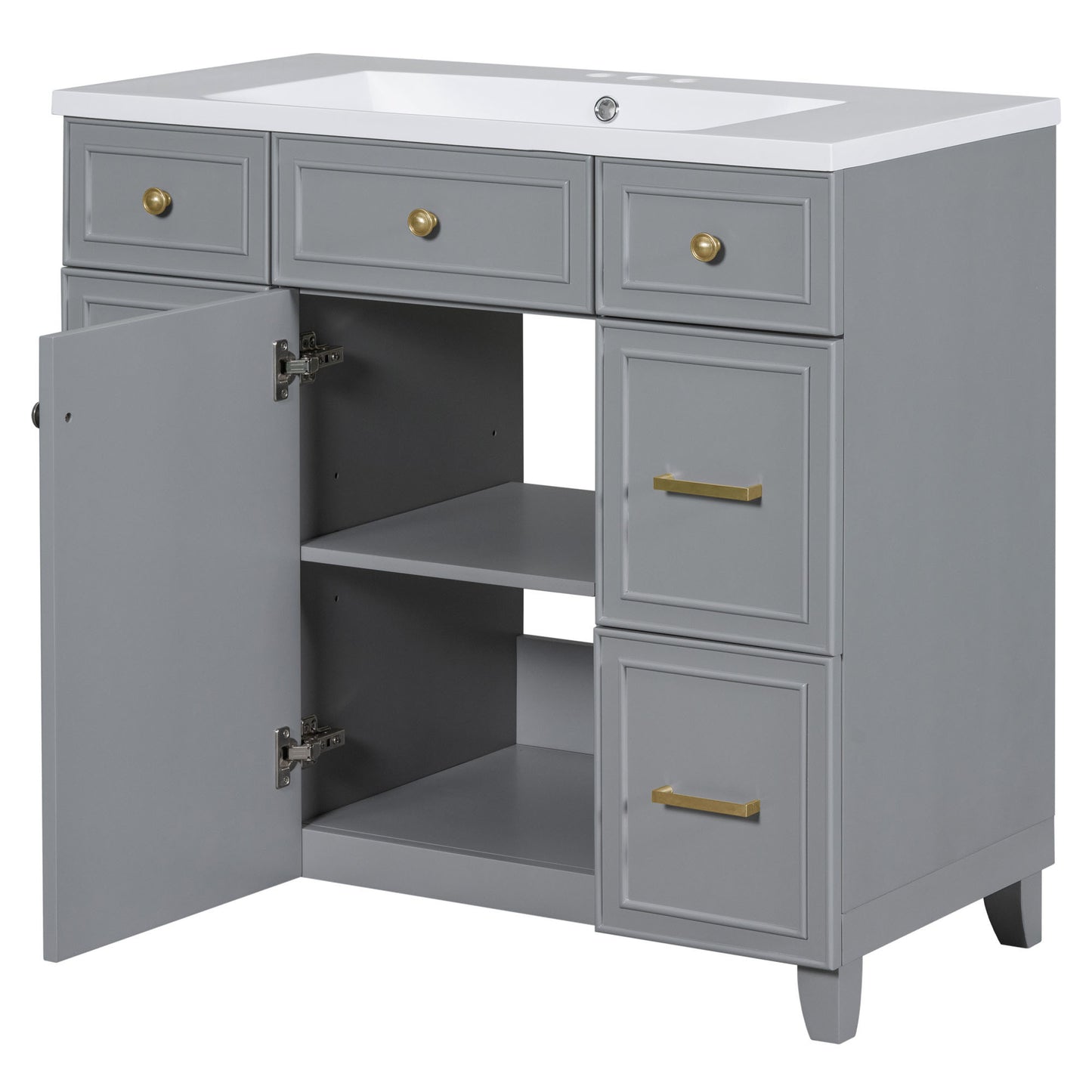 36" Bathroom Vanity Cabinet with Sink Top Combo Set, Grey, Single Sink.