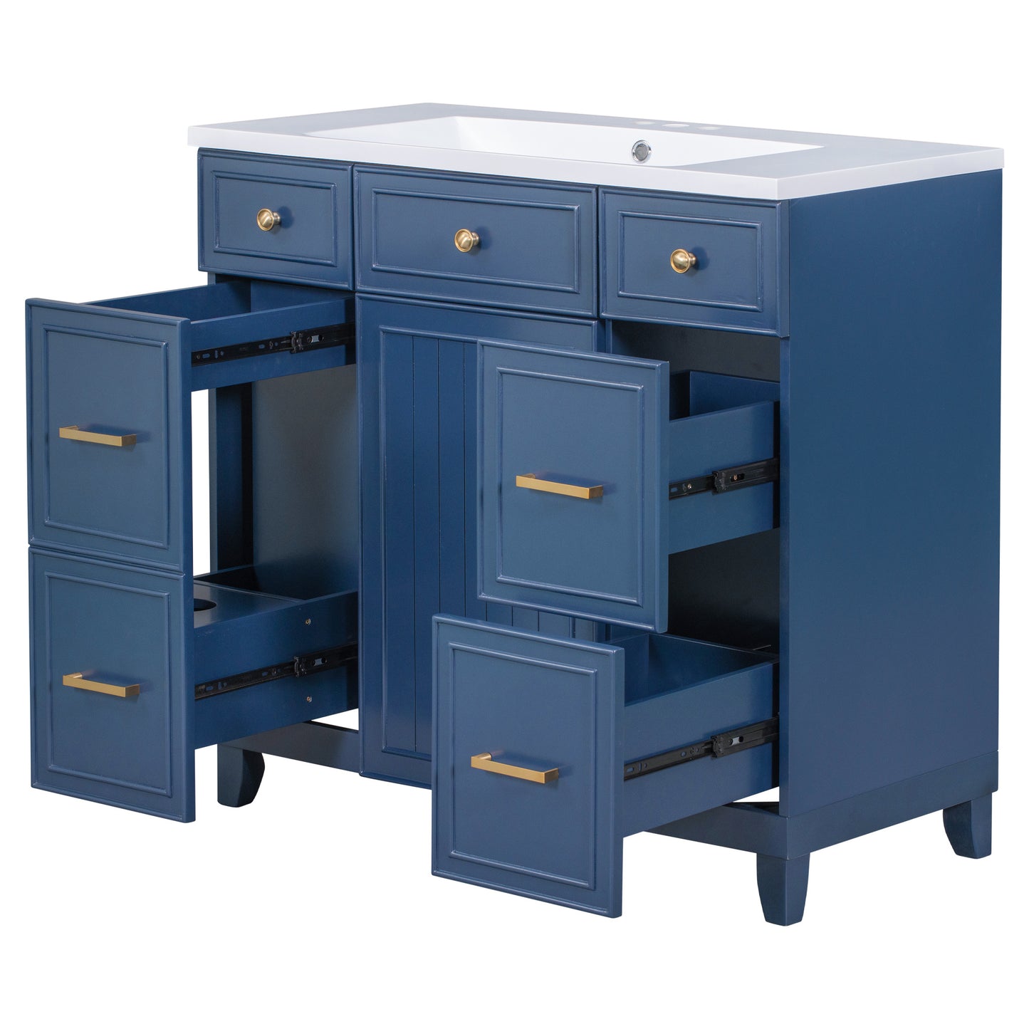 36" Bathroom Vanity Cabinet with Sink Top Combo Set, Navy Blue, Single Sink, Shaker Cabinet with Soft Closing Door and Drawer