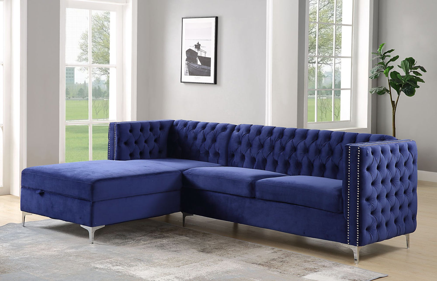 Sullivan Sectional Sofa; Navy Blue Velvet