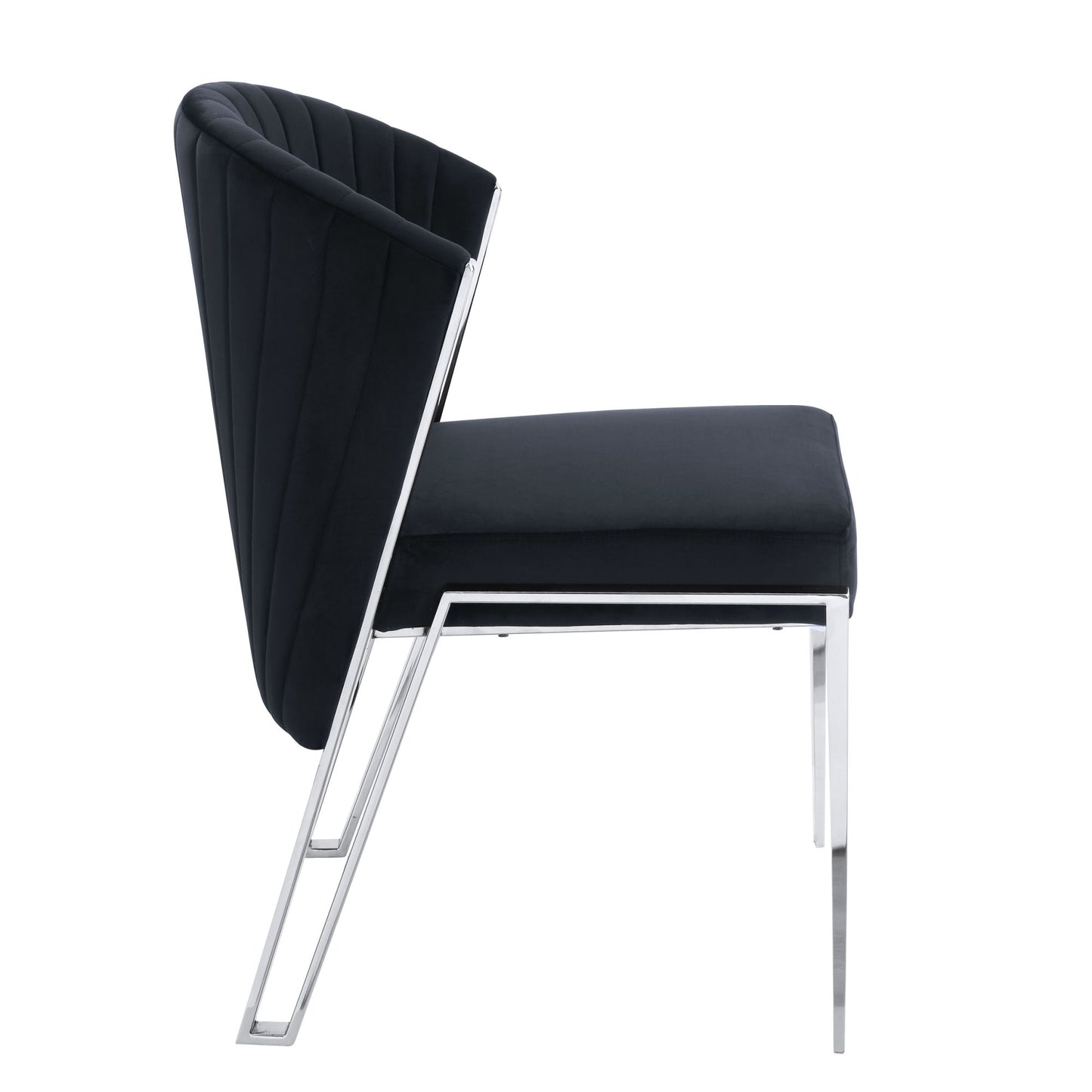 Fallon Side Chair (Set-2), Black Velvet & Mirrored Silver Finish