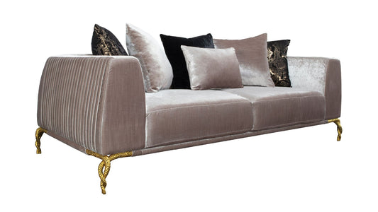 Majestic Shiny Thick Velvet Fabric Upholstered Sofa - Ivory