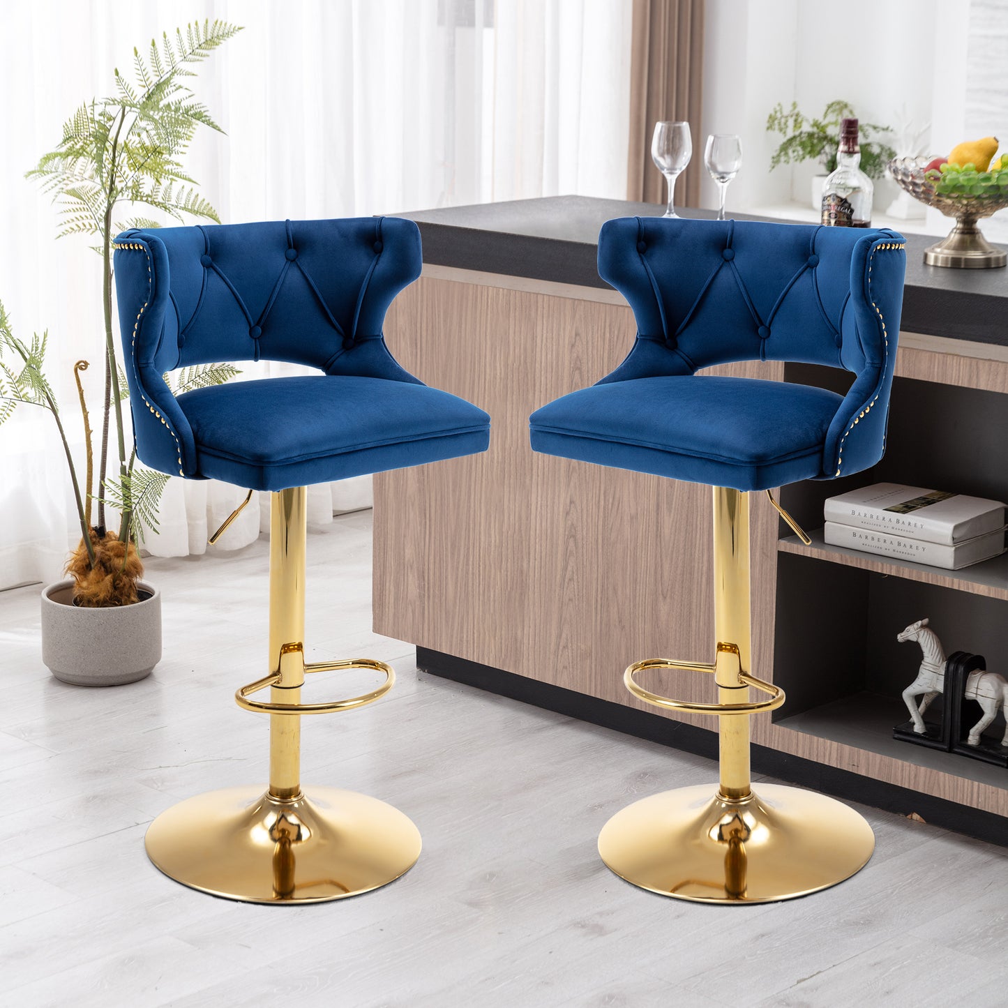 Blue and Gold Bar Stools; 2PCS/SET