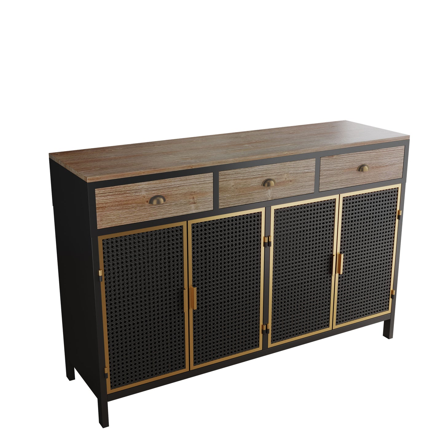 48" Wide 4 Doors Modern Sideboard with 3 Top Drawers, Freestanding Sideboard Storage Cabinet Entryway Floor Cabinet