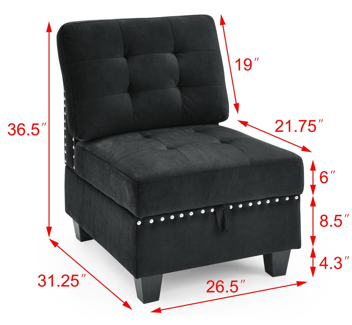 U shape Modular Sectional Sofa; DIY Combination; includes Four Single Chair and Two Corner; Black Velvet