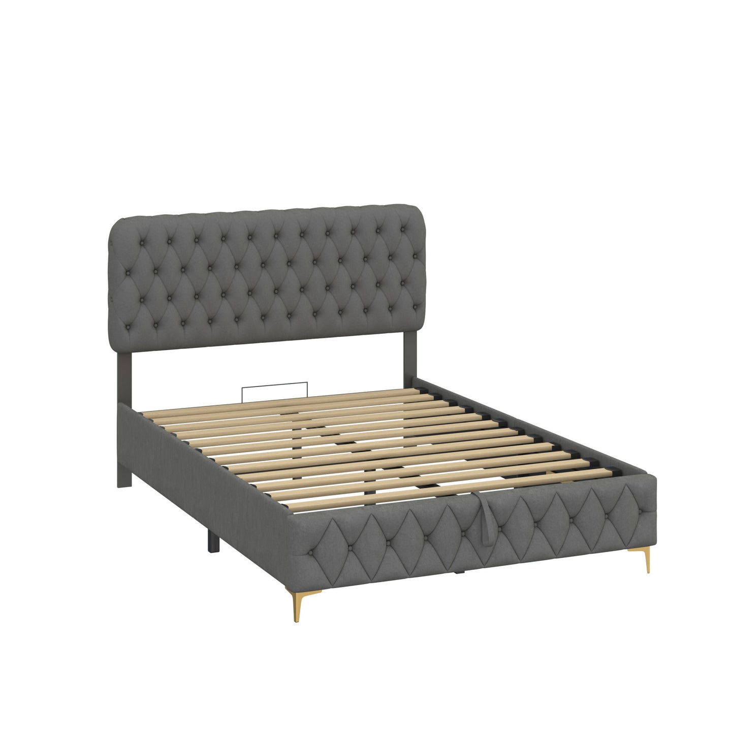 Queen Platform Bed Frame With pneumatic hydraulic function, Velvet Upholstered Bed with Deep Tufted Buttons, Lift up storage bed With Hidden Underbed Oversized Storage, Gray