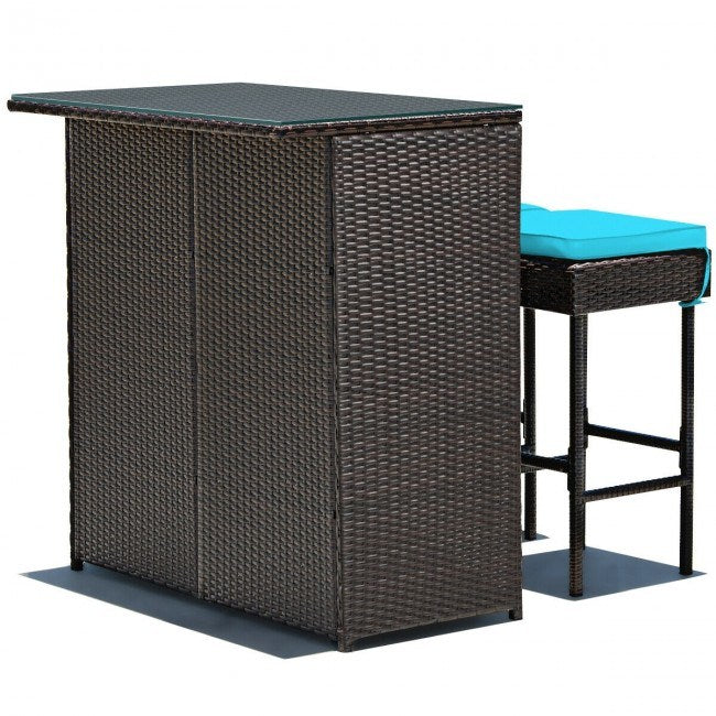 3 Pieces Outdoor Patio Rattan Wicker Bar Set