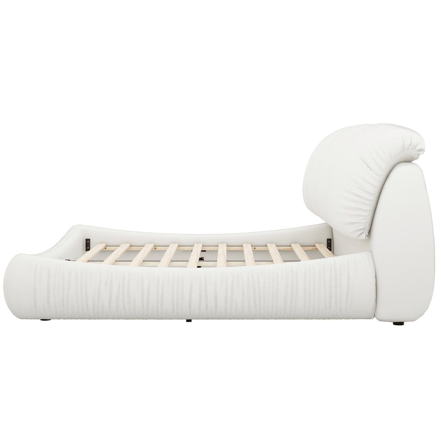 King Size Luxury Upholstered Bed - Leather King Bed with Oversized Padded Backrest, White