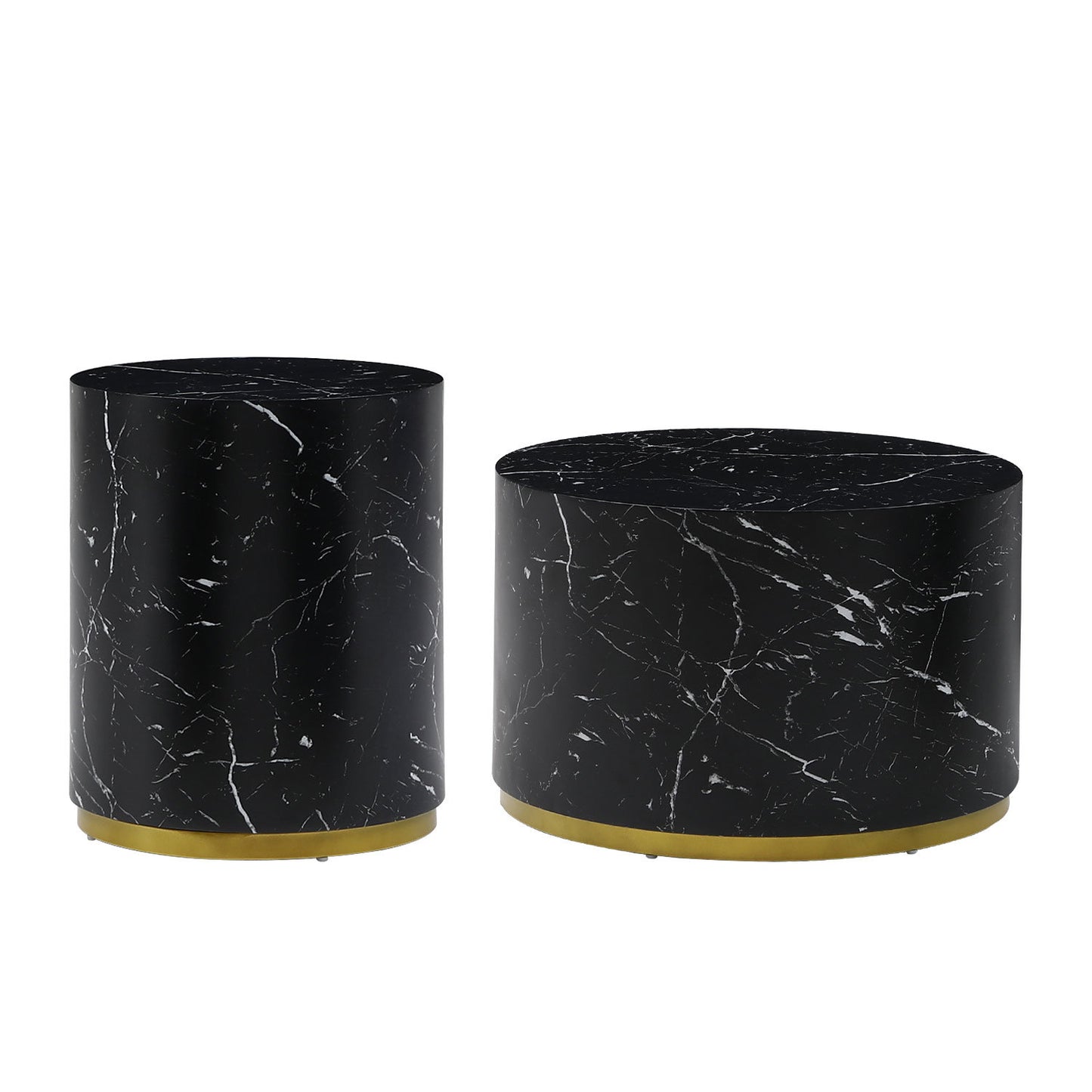 Black Marble Pattern Cocktail Table MDF with Gold Metal Base 23.62inch