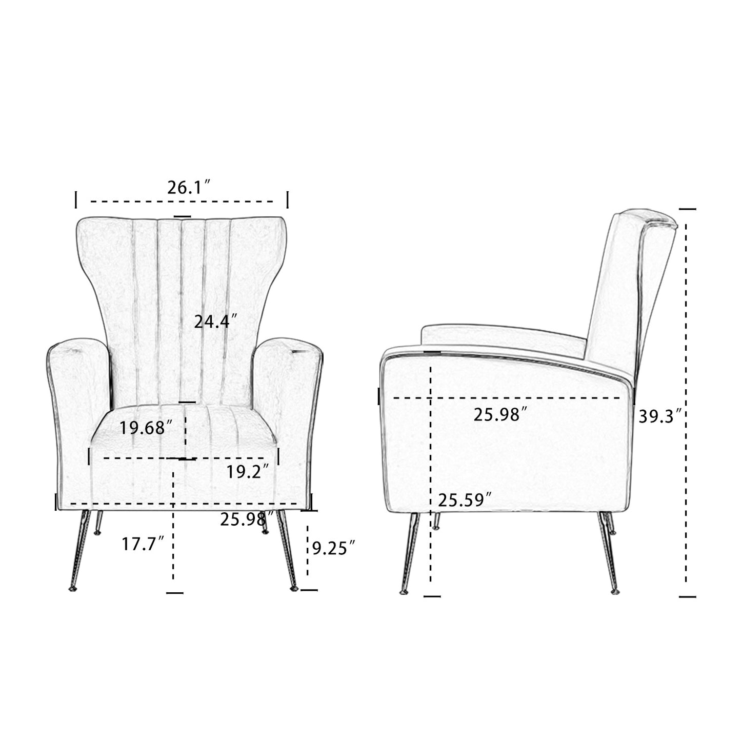 White Velvet Accent Chair; Wingback