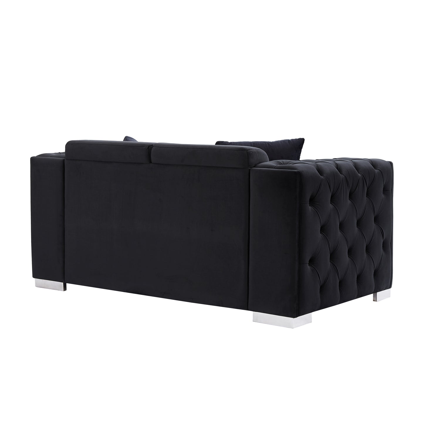 Black Velvet Loveseat for Living Room with Pillows