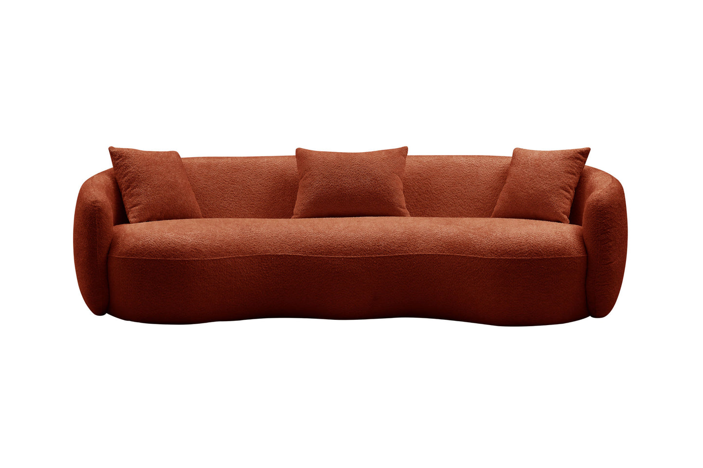 Mid Century Modern Curved Sofa, Boucle Fabric - Orange