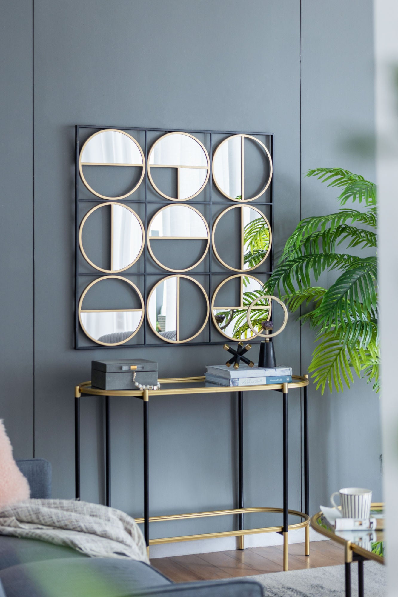 Eclectic Styling Metal Beaded Black Wall Mirror