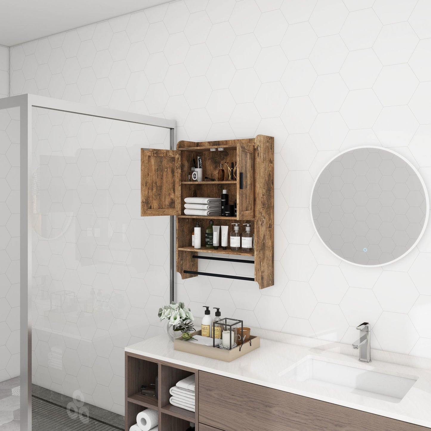 Bathroom Wall Storage-Rustic Brown