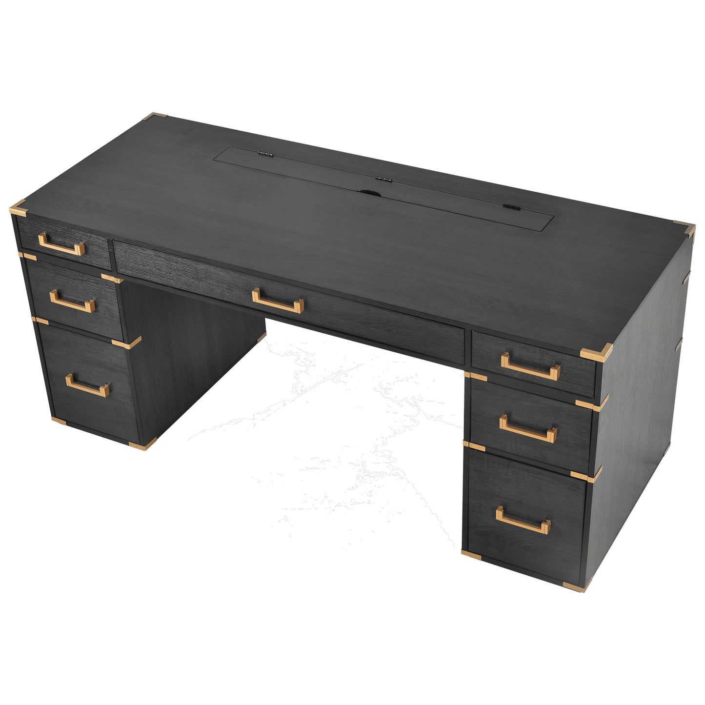 70"Classic and Traditional Executive Desk with Metal Edge Trim , Black