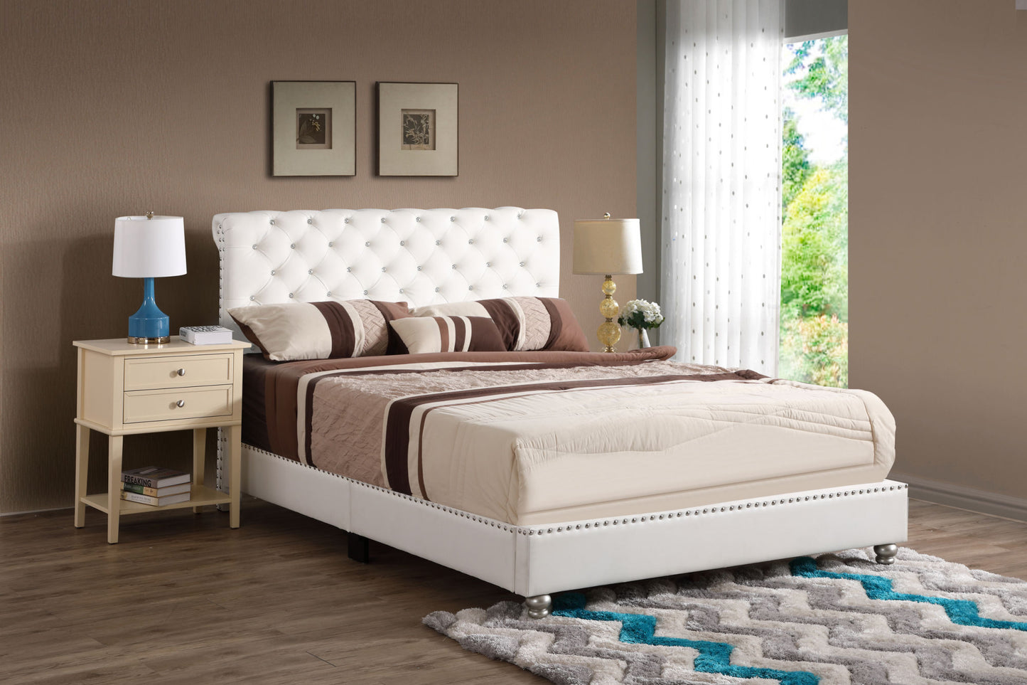 Glory Furniture Maxx G1938-FB-UP Tufted Upholstered Bed , WHITE