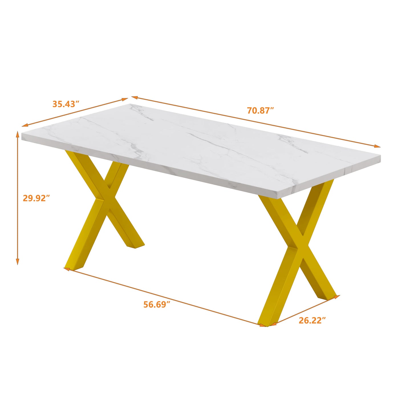 70.87\"Modern Square Dining Table with Printed  Marble Table Top+ X-Shape Table Leg