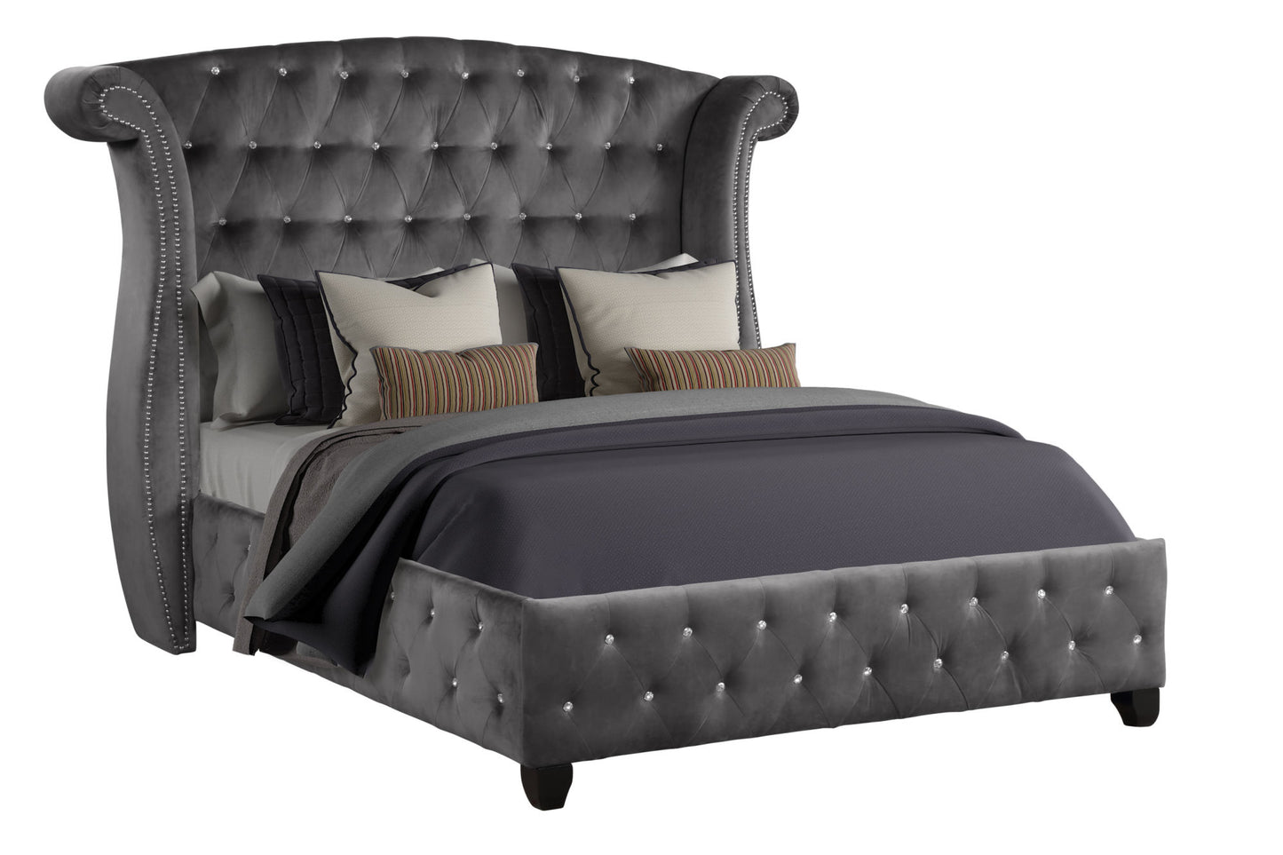 Sophia Crystal Tufted Full Bed Made With Wood In Color Gray