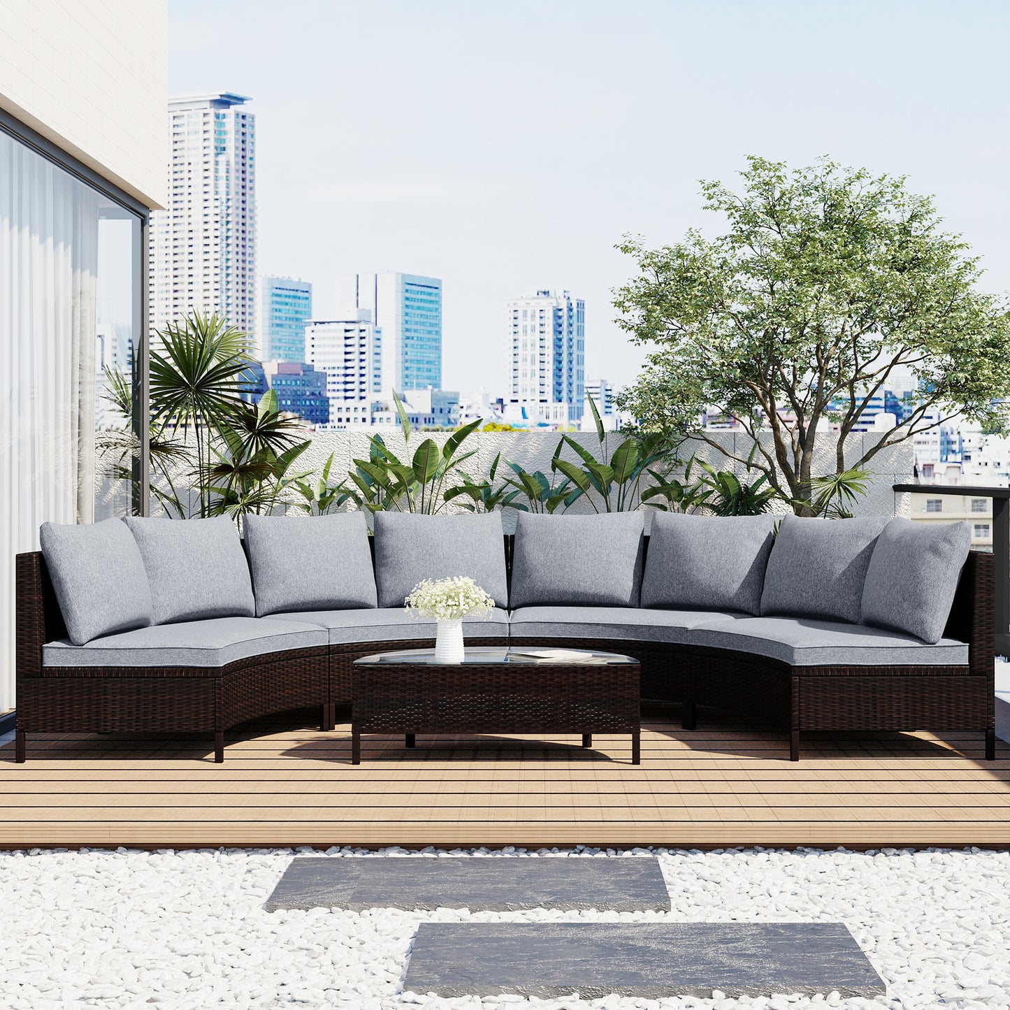 5 Pieces All-Weather Brown Outdoor Patio Set