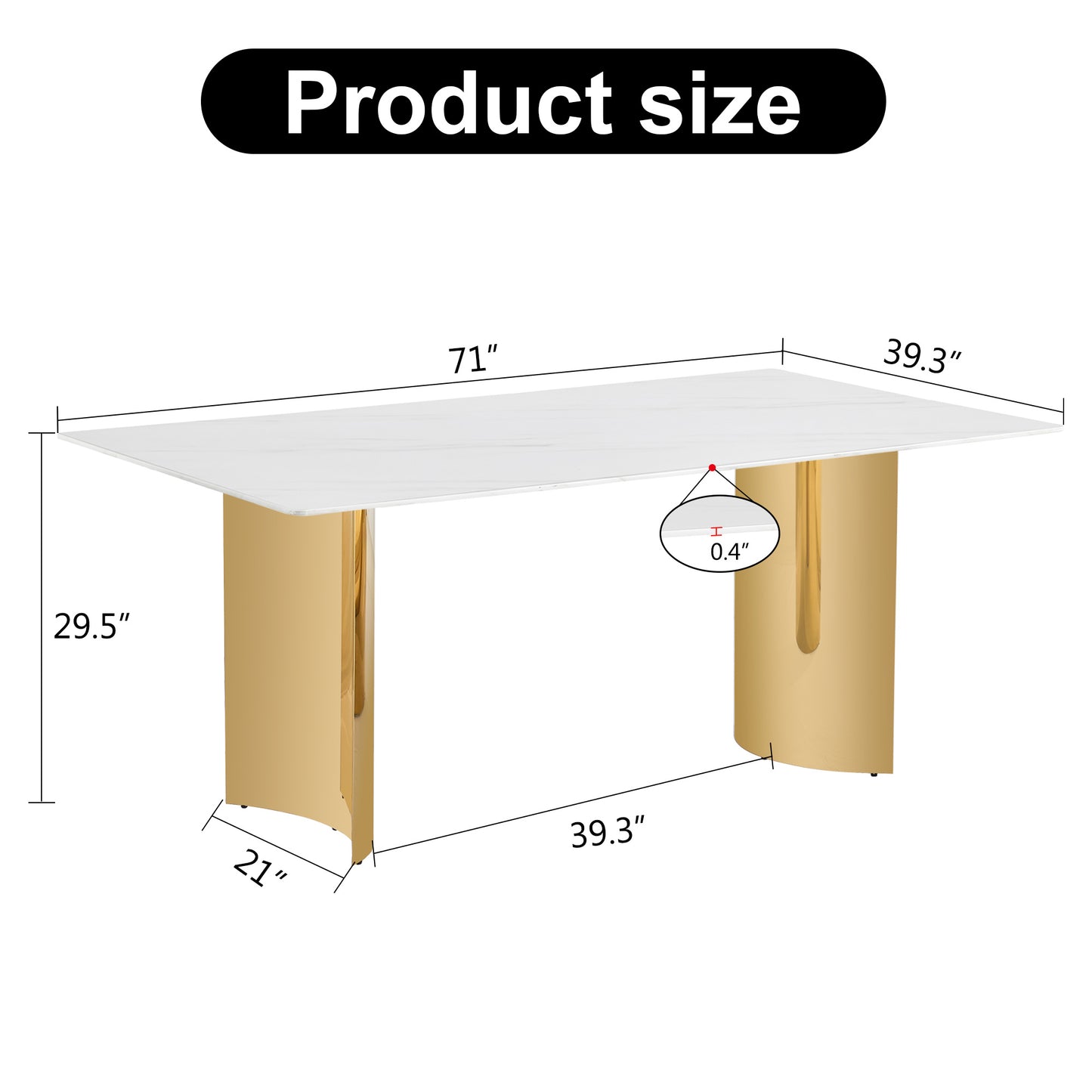 Modern minimalist dining table. The white imitation marble glass desktop is equipped with golden metal legs. Suitable for restaurants and living rooms 71 "* 39.3" * 29.5 "DT-69