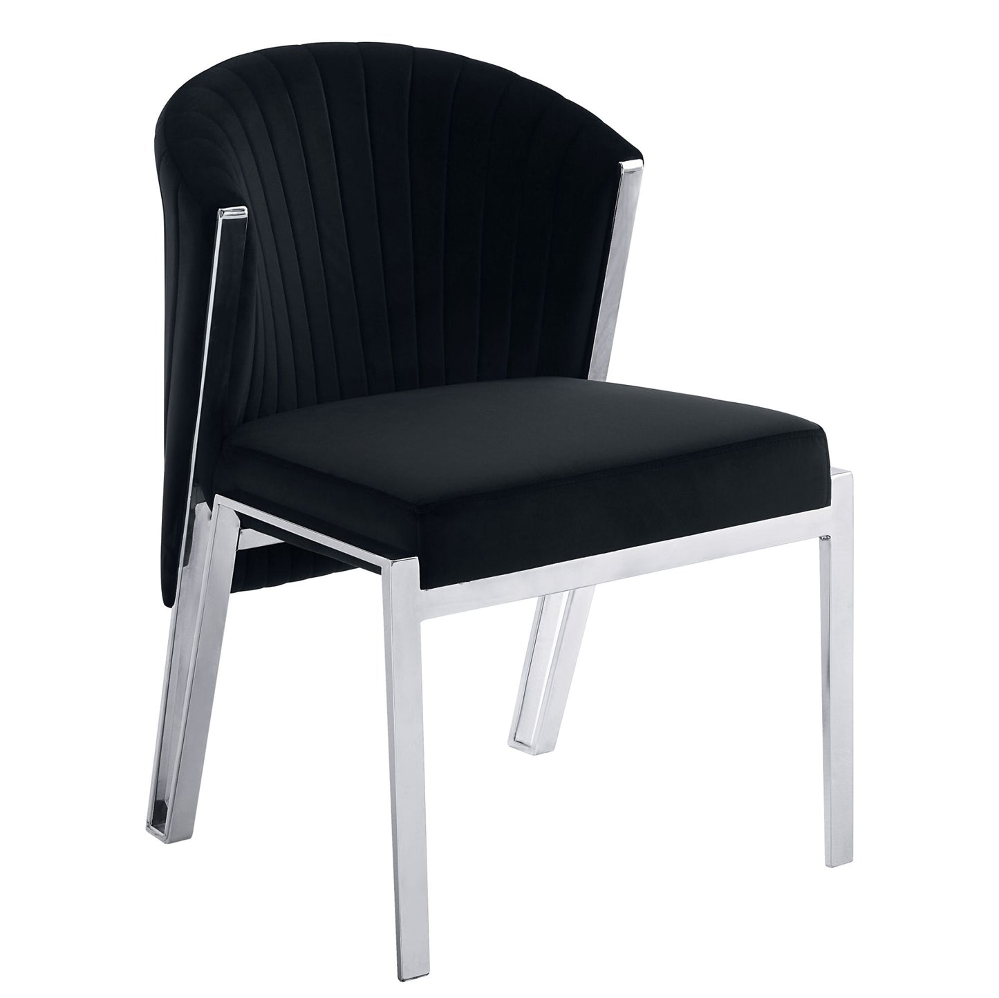 Fallon Side Chair (Set-2), Black Velvet & Mirrored Silver Finish