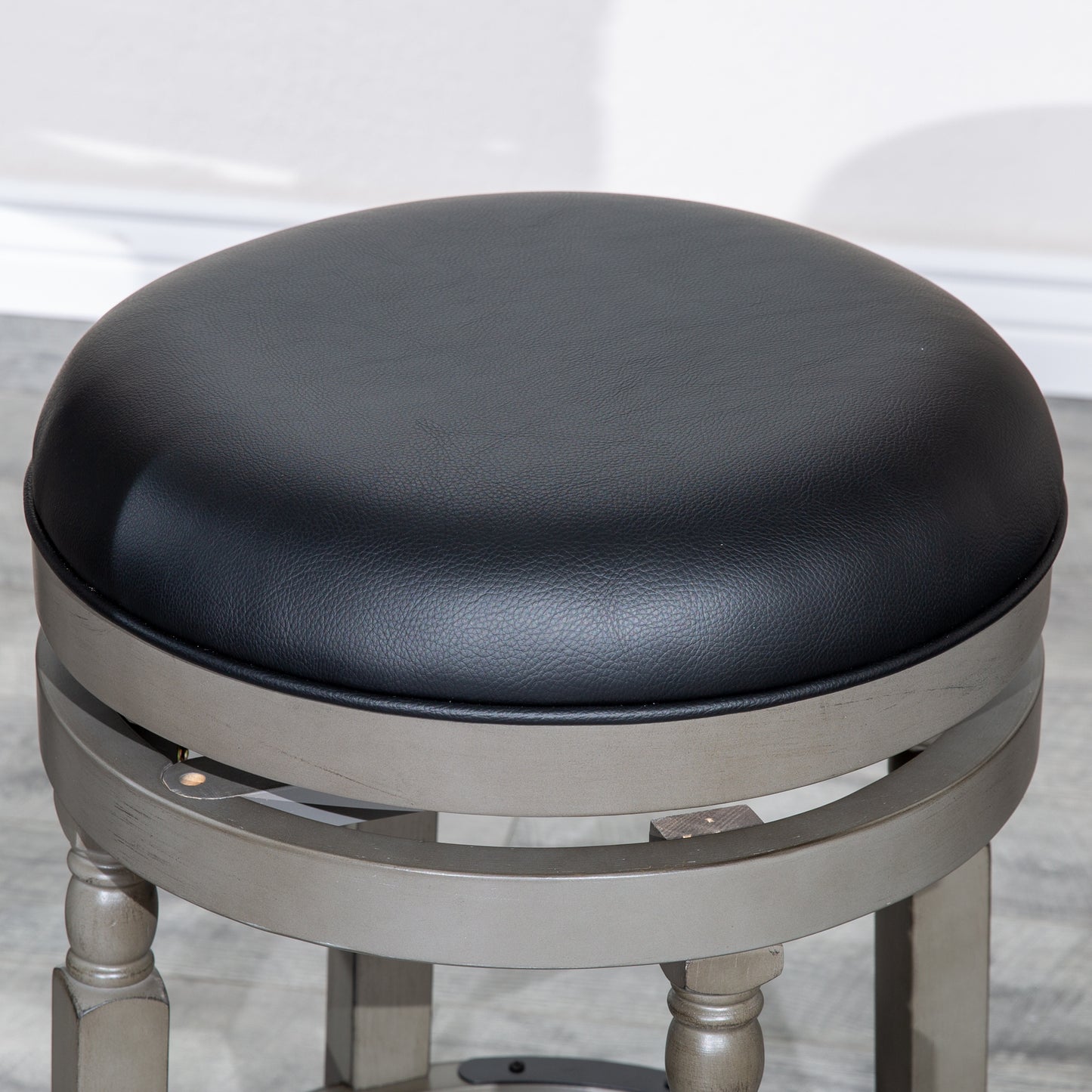 30" Bar Stool; Weathered Gray Finish; Black Leather Seat