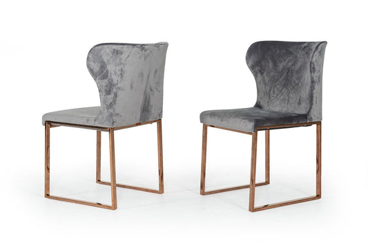 Modrest Chadwick Modern Grey Velvet & Rosegold Dining Chair