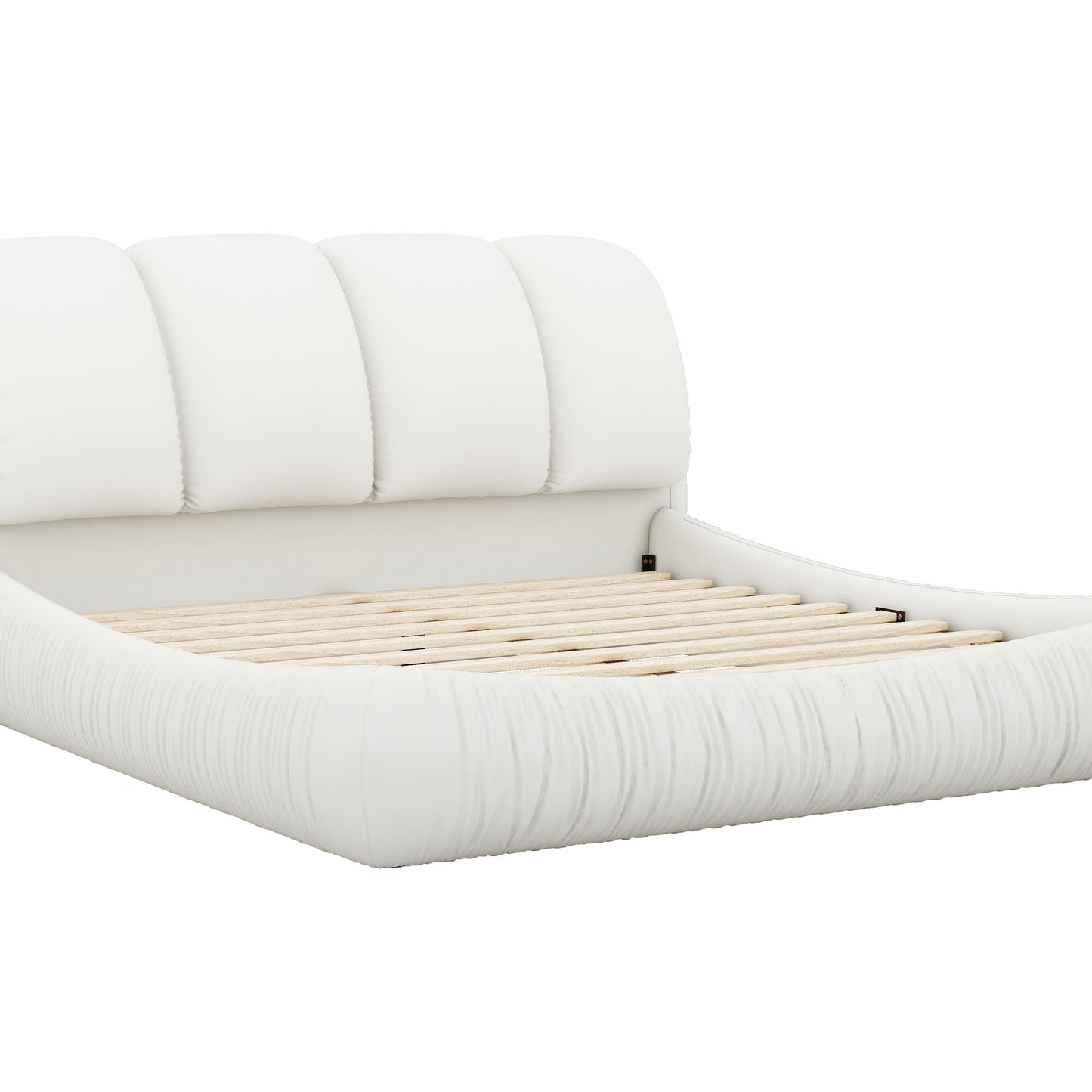 King Size Luxury Upholstered Bed - Leather King Bed with Oversized Padded Backrest, White