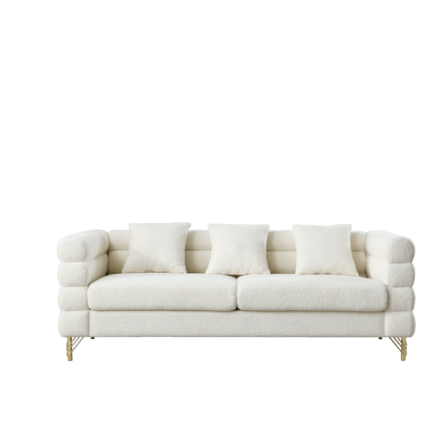 81 Inch Oversized 3 Seater Sectional Sofa, Living Room Comfort Fabric Sectional Sofa - Deep Seating Sectional Sofa, Soft Sitting with 3 Pillows for Living Room, Bedroom, etc., White teddy(Ivory)