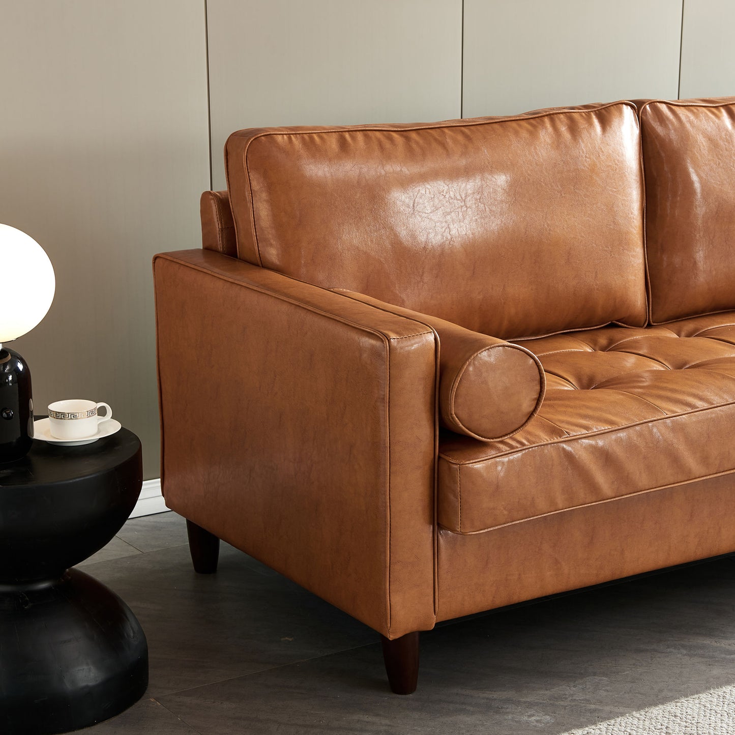 Modern Mid-Century Vegan Leather Sofa