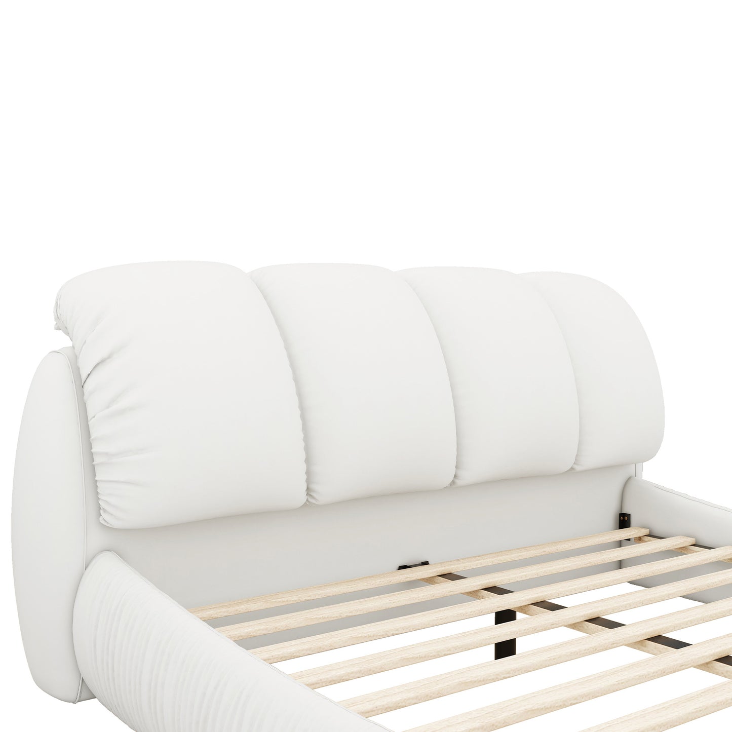 King Size Luxury Upholstered Bed - Leather King Bed with Oversized Padded Backrest, White