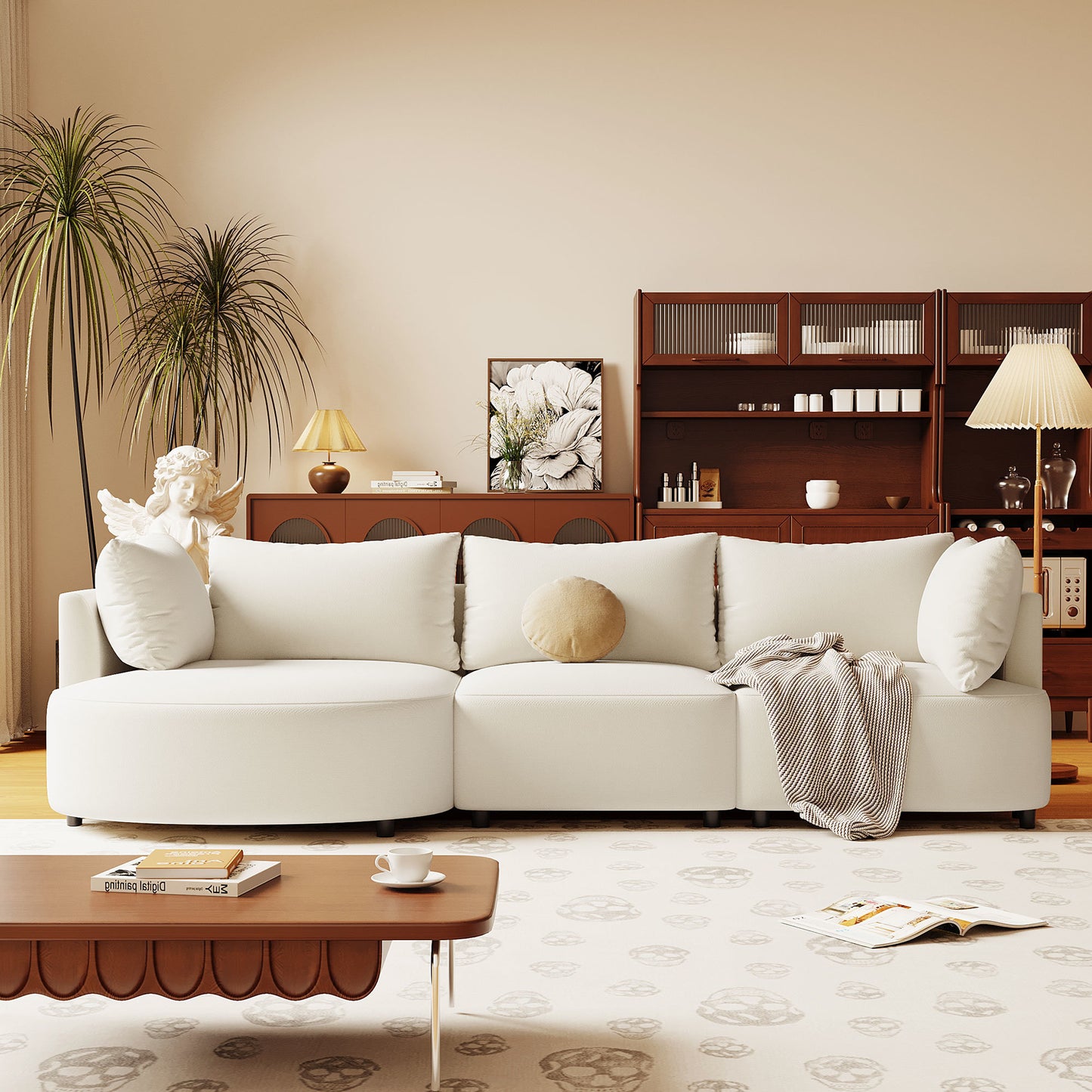 U_STYLE Three Piece Sofas with Five Back Cushions and Curved Seat, for Living Room, Study Room, and Apartment