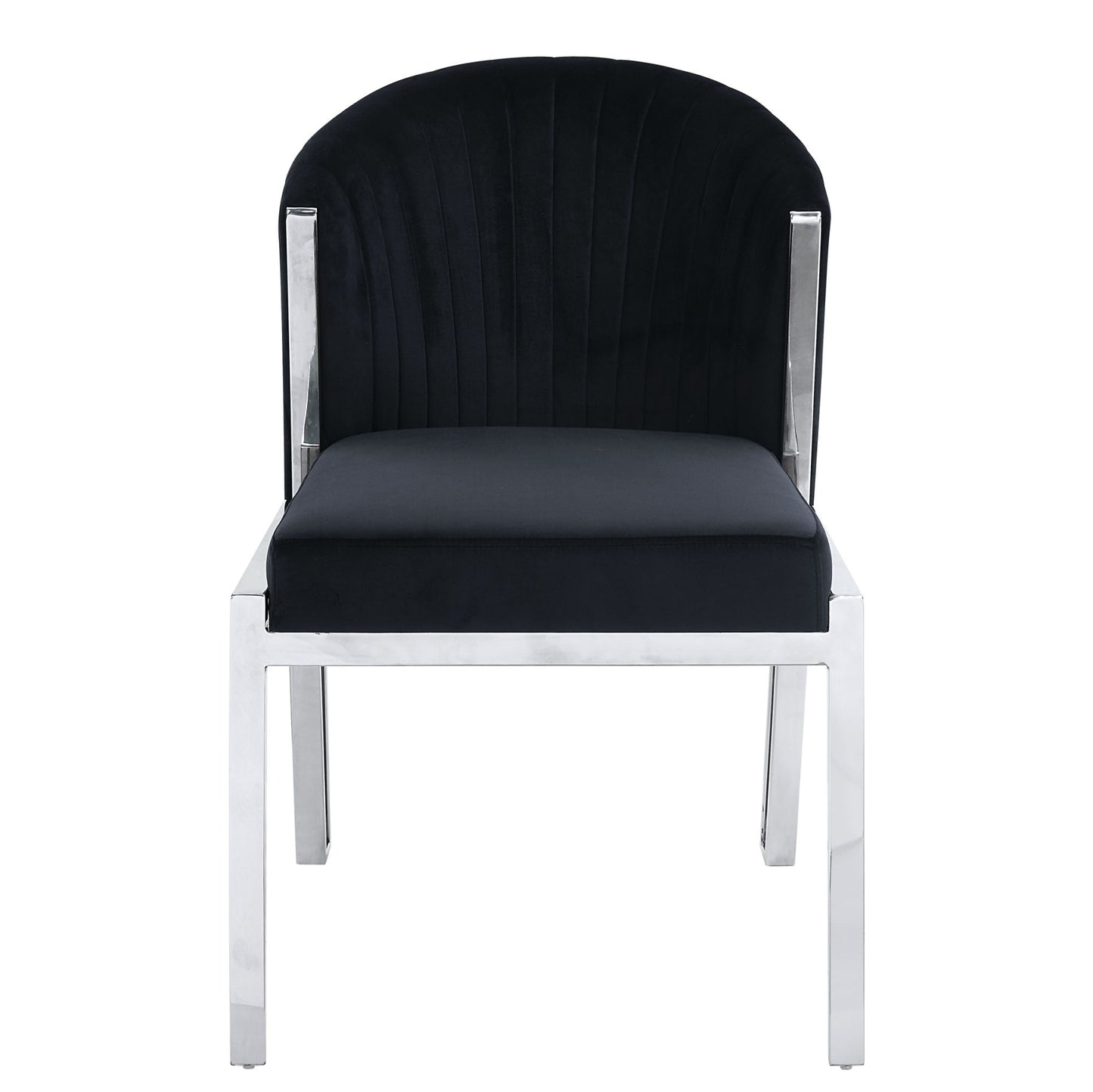 Fallon Side Chair (Set-2), Black Velvet & Mirrored Silver Finish