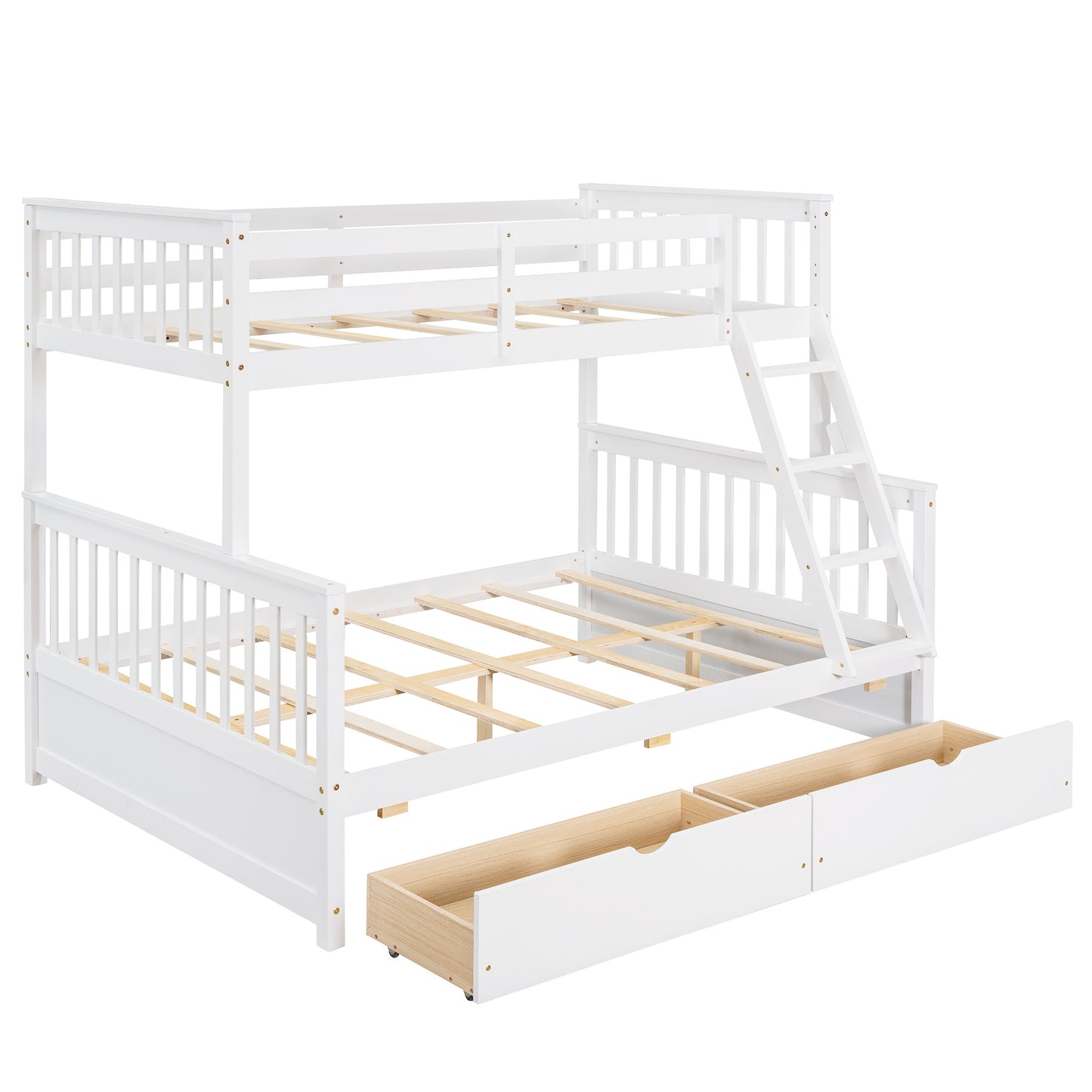 Brown- Twin-Over-Full Bunk Bed with Ladders and Two Storage Drawers