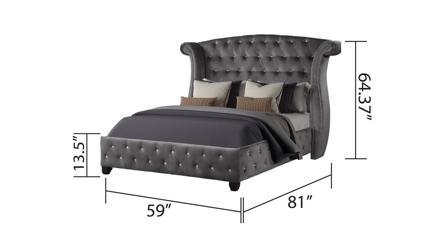 Sophia Crystal Tufted Full Bed Made With Wood In Color Gray