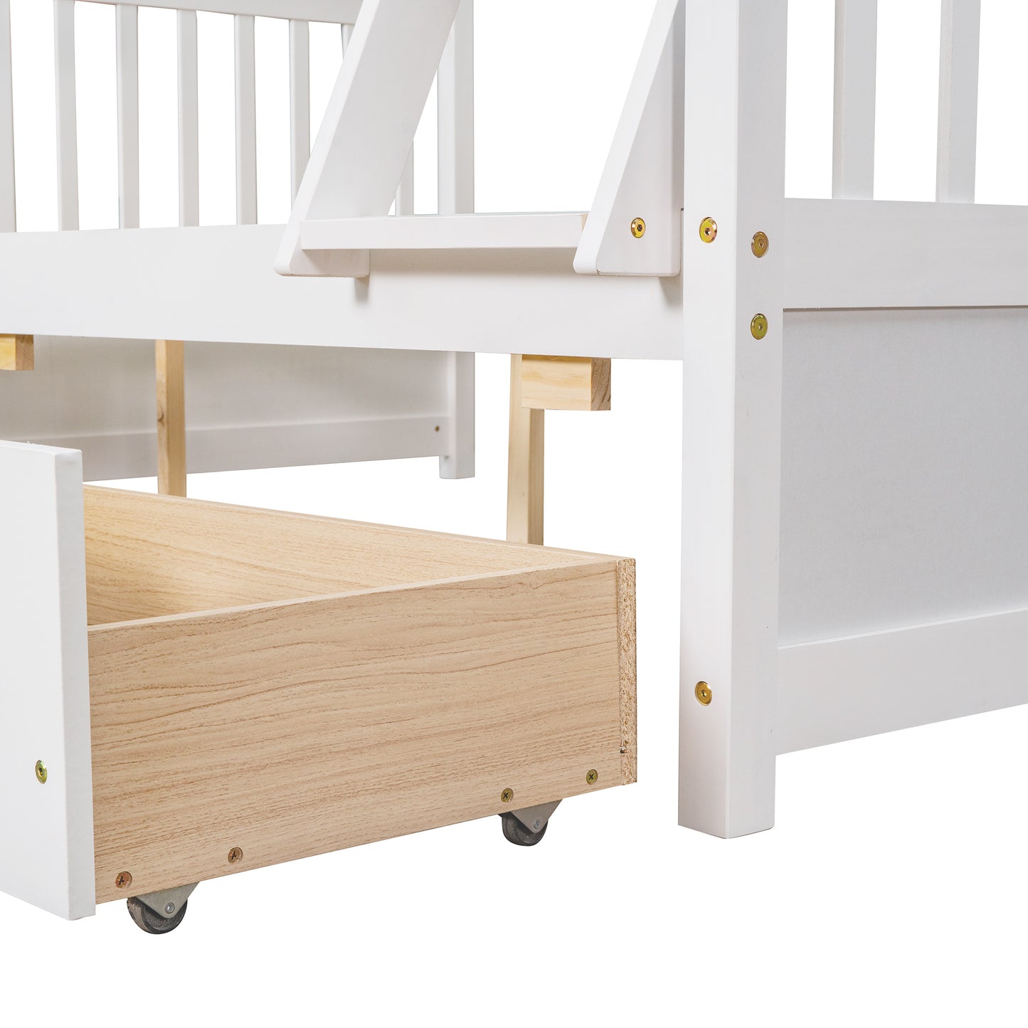 Brown- Twin-Over-Full Bunk Bed with Ladders and Two Storage Drawers