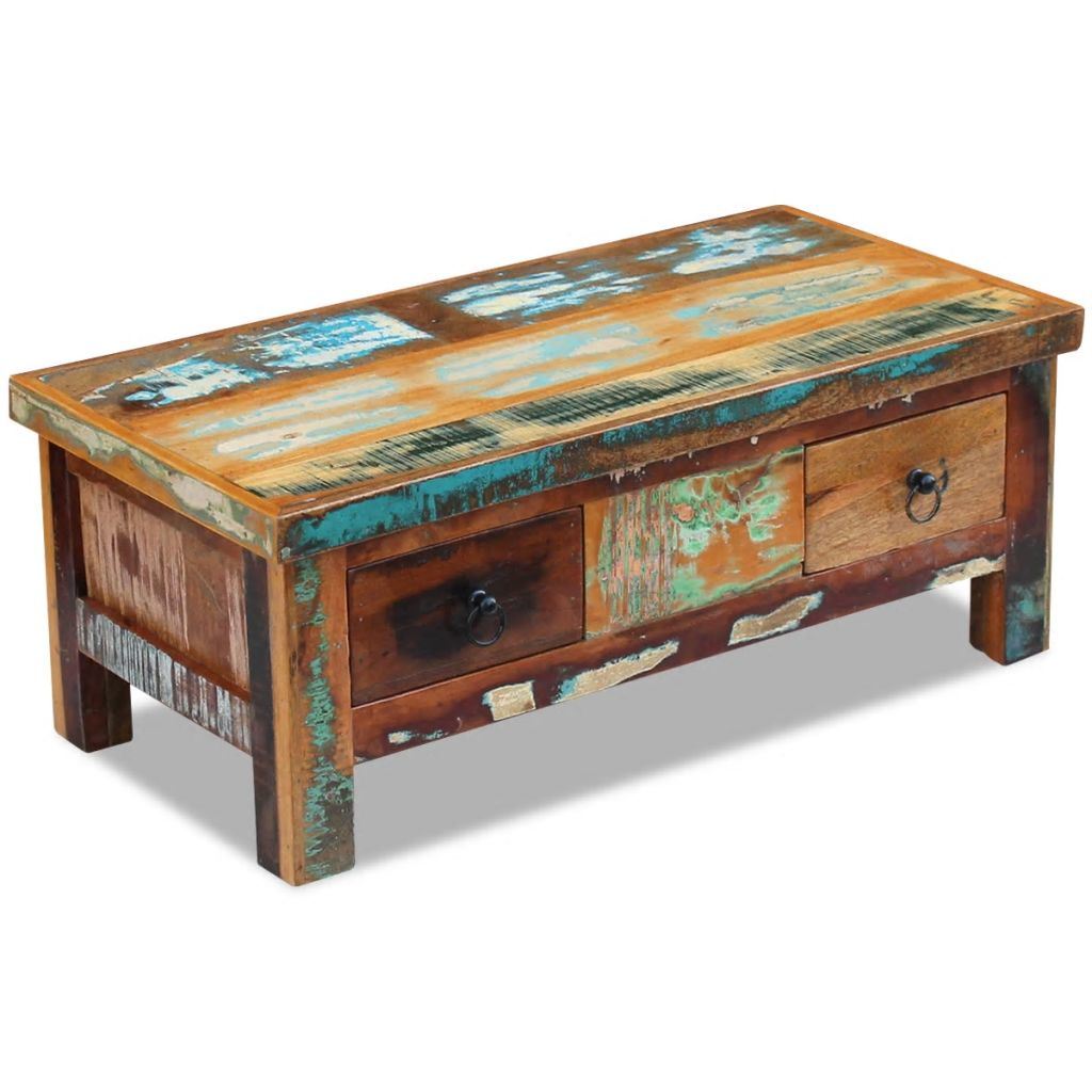 Coffee Table Drawers Solid Reclaimed Wood 35.4"x17.7"x13.8"